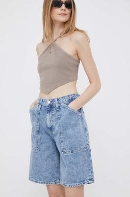 Zdjęcie produktu Calvin Klein Jeans szorty jeansowe damskie kolor niebieski gładkie high waist