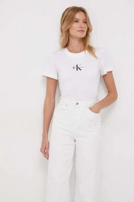 Zdjęcie produktu Calvin Klein Jeans t-shirt bawełniany damski kolor biały