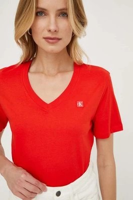Zdjęcie produktu Calvin Klein Jeans t-shirt bawełniany damski kolor czerwony