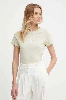 Zdjęcie produktu Calvin Klein Jeans t-shirt bawełniany damski kolor zielony