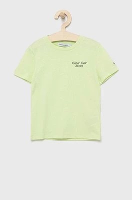 Zdjęcie produktu Calvin Klein Jeans t-shirt bawełniany dziecięcy IB0IB01319.9BYY kolor zielony z nadrukiem
