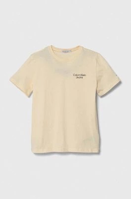 Zdjęcie produktu Calvin Klein Jeans t-shirt bawełniany dziecięcy kolor beżowy gładki