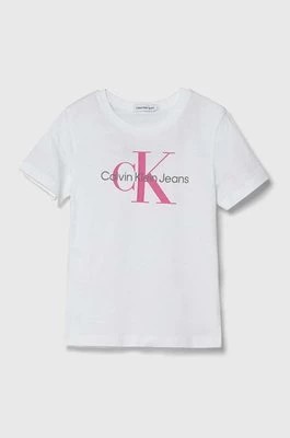 Zdjęcie produktu Calvin Klein Jeans t-shirt bawełniany dziecięcy kolor biały z nadrukiem