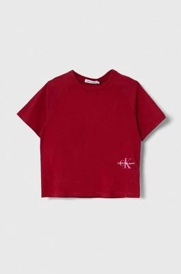 Zdjęcie produktu Calvin Klein Jeans t-shirt bawełniany dziecięcy kolor bordowy