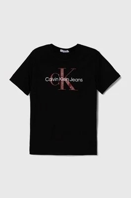 Zdjęcie produktu Calvin Klein Jeans t-shirt bawełniany dziecięcy kolor czarny z nadrukiem