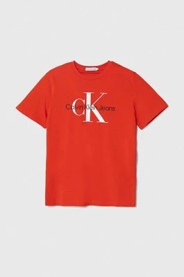 Zdjęcie produktu Calvin Klein Jeans t-shirt bawełniany dziecięcy kolor czerwony z nadrukiem