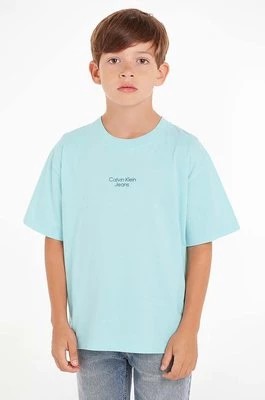 Zdjęcie produktu Calvin Klein Jeans t-shirt bawełniany dziecięcy kolor niebieski z nadrukiem