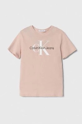 Zdjęcie produktu Calvin Klein Jeans t-shirt bawełniany dziecięcy kolor różowy z nadrukiem