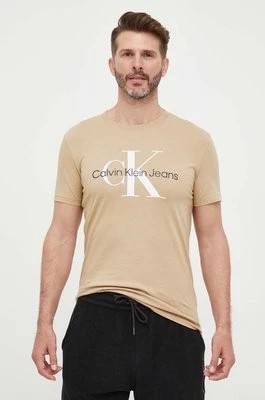 Zdjęcie produktu Calvin Klein Jeans t-shirt bawełniany kolor beżowy z nadrukiem