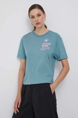 Zdjęcie produktu Calvin Klein Jeans t-shirt bawełniany kolor niebieski