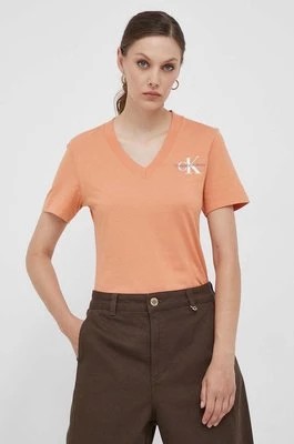 Zdjęcie produktu Calvin Klein Jeans t-shirt bawełniany kolor pomarańczowy