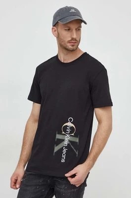 Zdjęcie produktu Calvin Klein Jeans t-shirt bawełniany męski kolor czarny z aplikacją