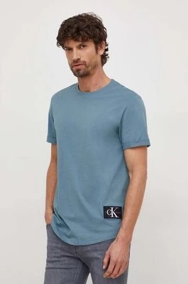 Zdjęcie produktu Calvin Klein Jeans t-shirt bawełniany męski kolor niebieski z aplikacją