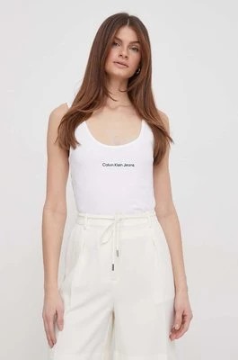Zdjęcie produktu Calvin Klein Jeans top bawełniany kolor biały