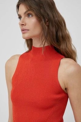 Zdjęcie produktu Calvin Klein kamizelka damski kolor pomarańczowy z półgolfem