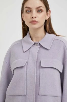 Zdjęcie produktu Calvin Klein kurtka wełniana kolor fioletowy przejściowa