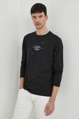 Zdjęcie produktu Calvin Klein longsleeve bawełniany kolor czarny z nadrukiem K10K112483