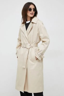 Zdjęcie produktu Calvin Klein płaszcz bawełniany kolor beżowy przejściowy dwurzędowy
