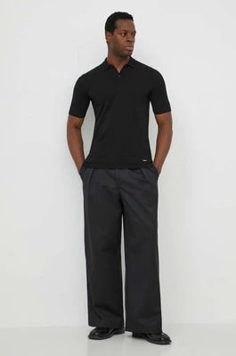 Zdjęcie produktu Calvin Klein polo z domieszką jedwabiu kolor czarny gładki K10K113053