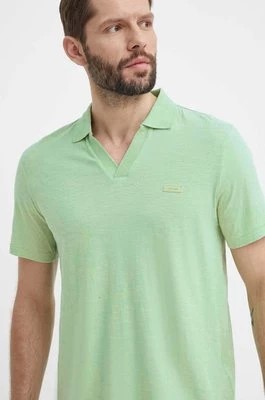 Zdjęcie produktu Calvin Klein polo z domieszką lnu kolor zielony gładki K10K112959