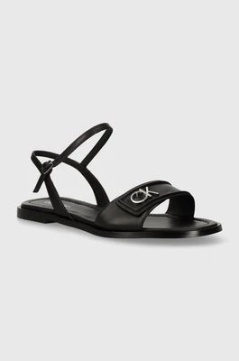 Zdjęcie produktu Calvin Klein sandały skórzane FLAT SANDAL RELOCK LTH damskie kolor czarny HW0HW01942