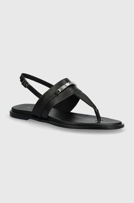 Zdjęcie produktu Calvin Klein sandały skórzane FLAT TP SANDAL METAL BAR LTH damskie kolor czarny HW0HW02031