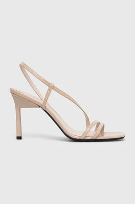 Zdjęcie produktu Calvin Klein sandały skórzane GEO STILETTO ASY SAN kolor beżowy HW0HW01609