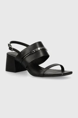 Zdjęcie produktu Calvin Klein sandały skórzane HEEL SANDAL 45 MET BAR LTH kolor czarny HW0HW02056