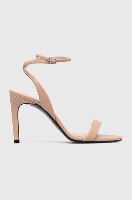Zdjęcie produktu Calvin Klein sandały skórzane HEEL SANDAL 90 LTH kolor beżowy HW0HW01945