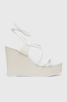 Zdjęcie produktu Calvin Klein sandały skórzane WEDGE kolor biały HW0HW01952