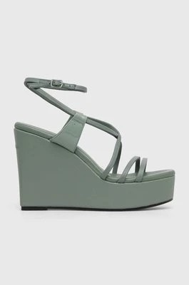 Zdjęcie produktu Calvin Klein sandały skórzane WEDGE kolor zielony HW0HW01952