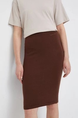 Zdjęcie produktu Calvin Klein spódnica wełniana kolor brązowy midi ołówkowa