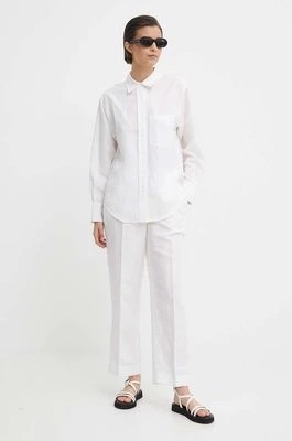 Zdjęcie produktu Calvin Klein spodnie z domieszką lnu kolor biały proste high waist K20K206695