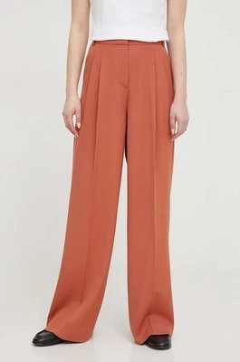 Zdjęcie produktu Calvin Klein spodnie z domieszką wełny kolor brązowy szerokie high waist