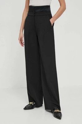 Zdjęcie produktu Calvin Klein spodnie z domieszką wełny kolor czarny szerokie high waist