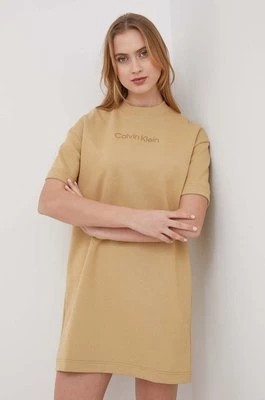 Zdjęcie produktu Calvin Klein sukienka bawełniana kolor beżowy mini prosta