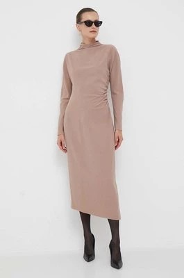 Zdjęcie produktu Calvin Klein sukienka kolor beżowy maxi rozkloszowana