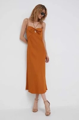 Zdjęcie produktu Calvin Klein sukienka kolor brązowy maxi rozkloszowana