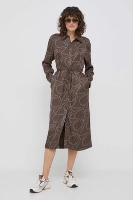 Zdjęcie produktu Calvin Klein sukienka kolor brązowy midi prosta
