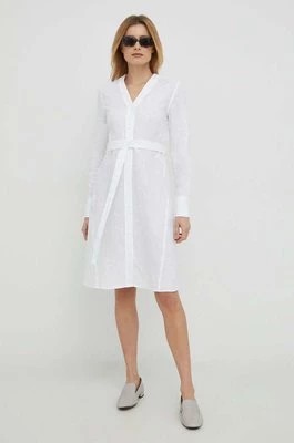 Zdjęcie produktu Calvin Klein sukienka lniana kolor biały mini prosta