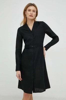 Zdjęcie produktu Calvin Klein sukienka lniana kolor czarny mini prosta