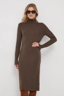 Zdjęcie produktu Calvin Klein sukienka wełniana kolor brązowy midi prosta