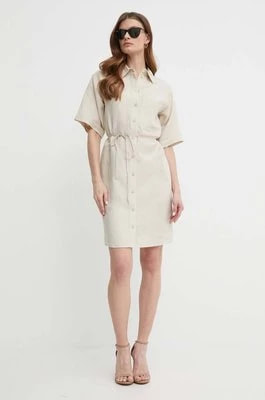 Zdjęcie produktu Calvin Klein sukienka z domieszką lnu kolor beżowy mini oversize K20K206697