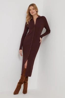 Zdjęcie produktu Calvin Klein sukienka z domieszką wełny kolor bordowy midi dopasowana