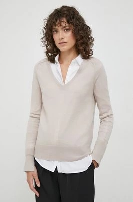 Zdjęcie produktu Calvin Klein sweter wełniany damski kolor beżowy lekki