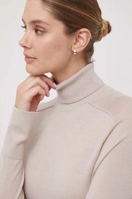 Zdjęcie produktu Calvin Klein sweter wełniany damski kolor beżowy lekki z golfem