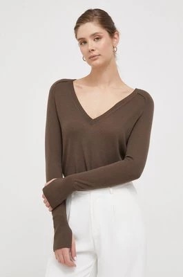 Zdjęcie produktu Calvin Klein sweter wełniany damski kolor brązowy lekki