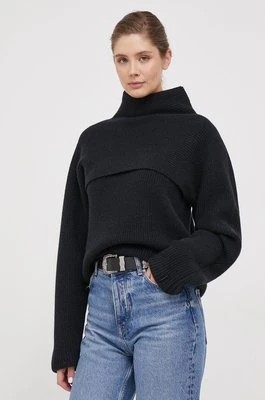 Zdjęcie produktu Calvin Klein sweter wełniany damski kolor czarny ciepły z golfem