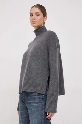 Zdjęcie produktu Calvin Klein sweter wełniany damski kolor szary ciepły z golfem
