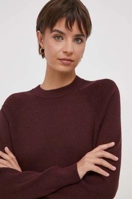Zdjęcie produktu Calvin Klein sweter z domieszką wełny damski kolor bordowy lekki